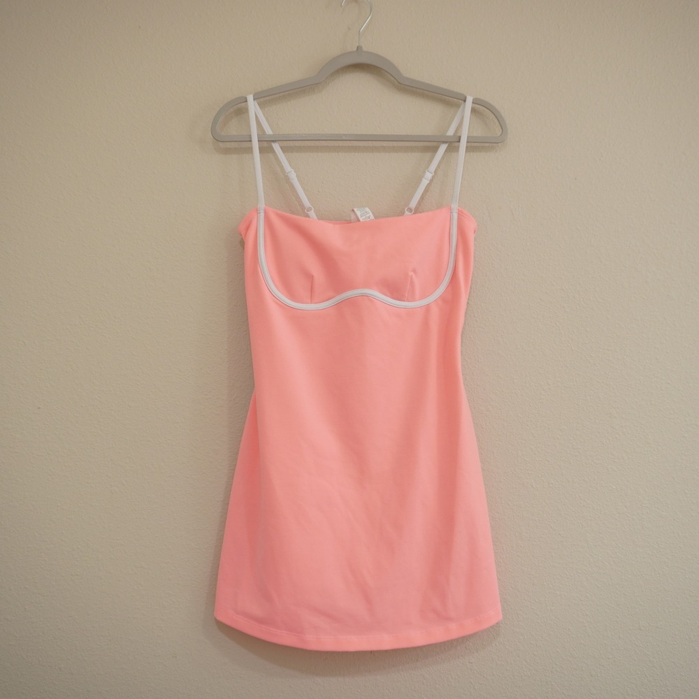 Alo Yoga Medium Airbrush Streamlined Dress Pink White Piping Neon Bubblegum